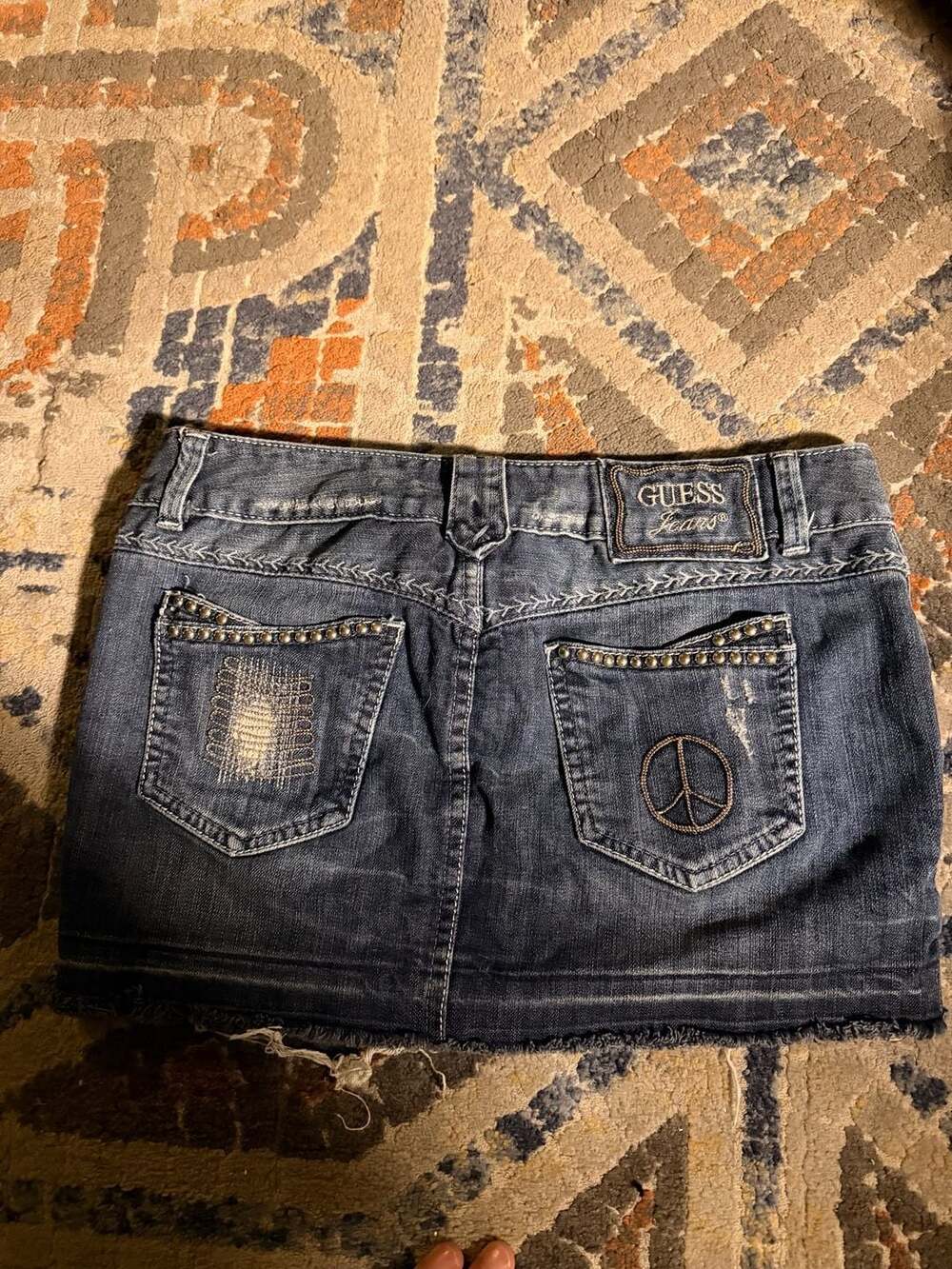 Vintage GUESS Jeans Dark Wash Denim Mini Skirt studded size 29